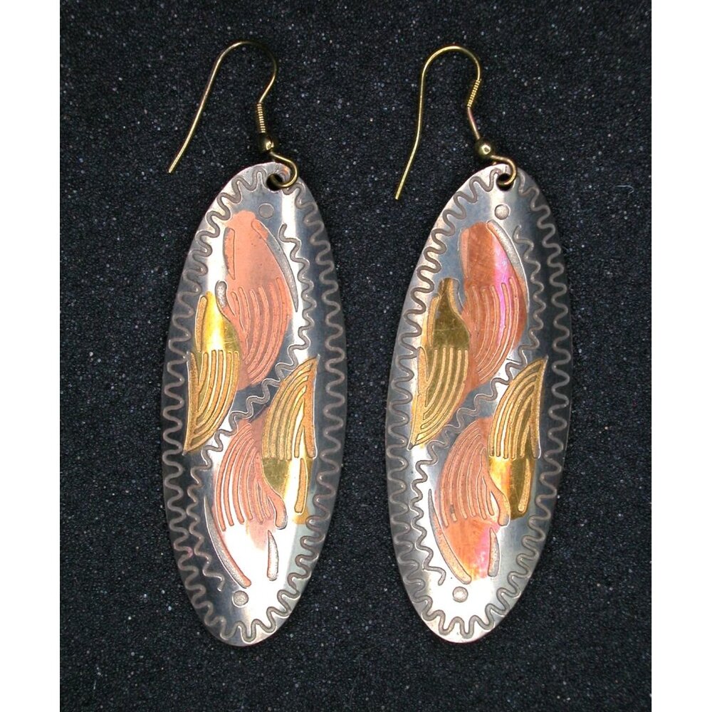 Handcrafted Mixed Metal Fish Design Dangle Earrings With Hook Backing